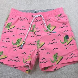 Party Pants Board Shorts Mens S Pink Dinosaur Surfing Print Drawstring Outdoor